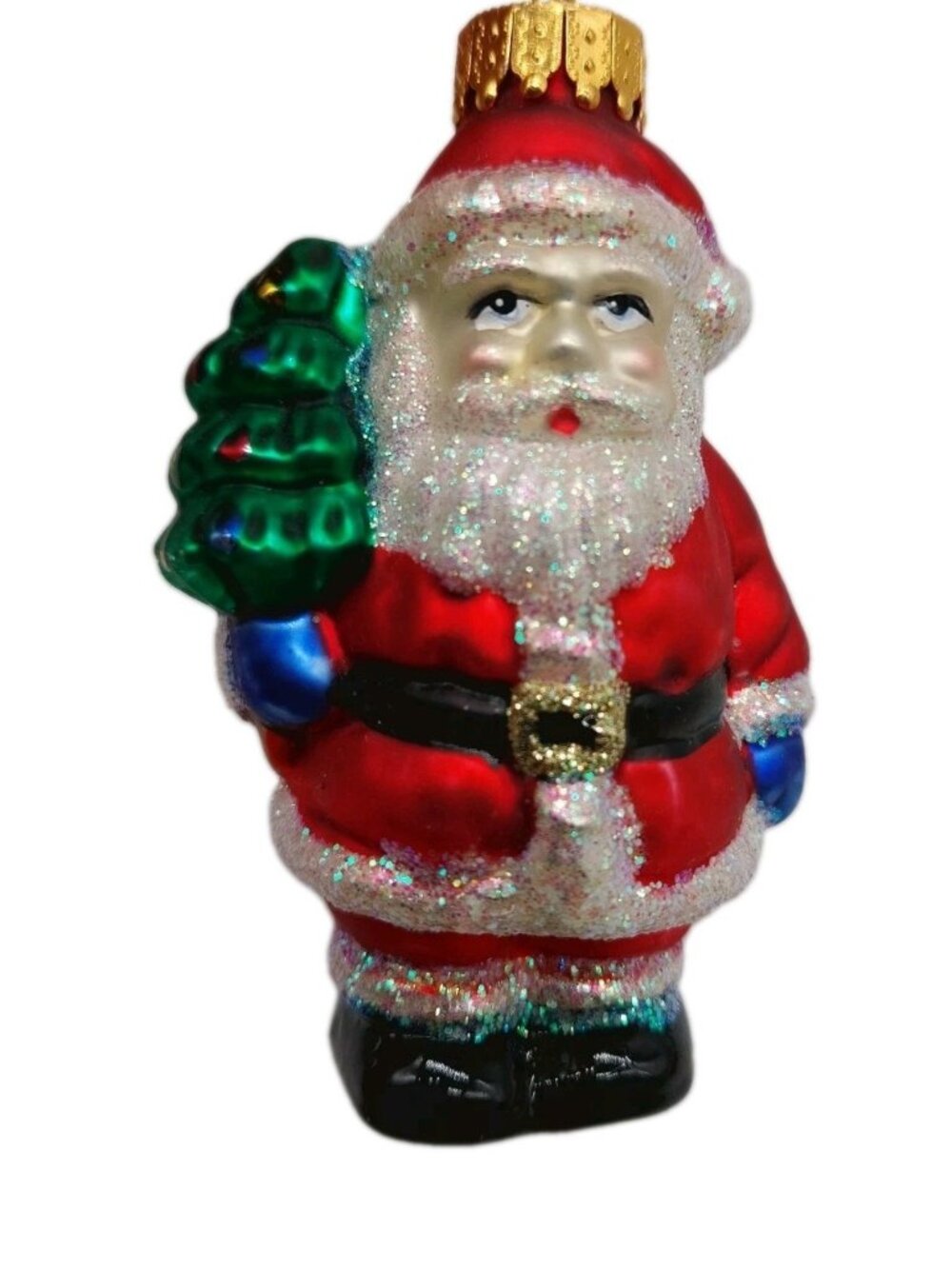 Blown Glass Santa Claus Holding Gifts Christmas Ornament Unique Treasures 3.5"